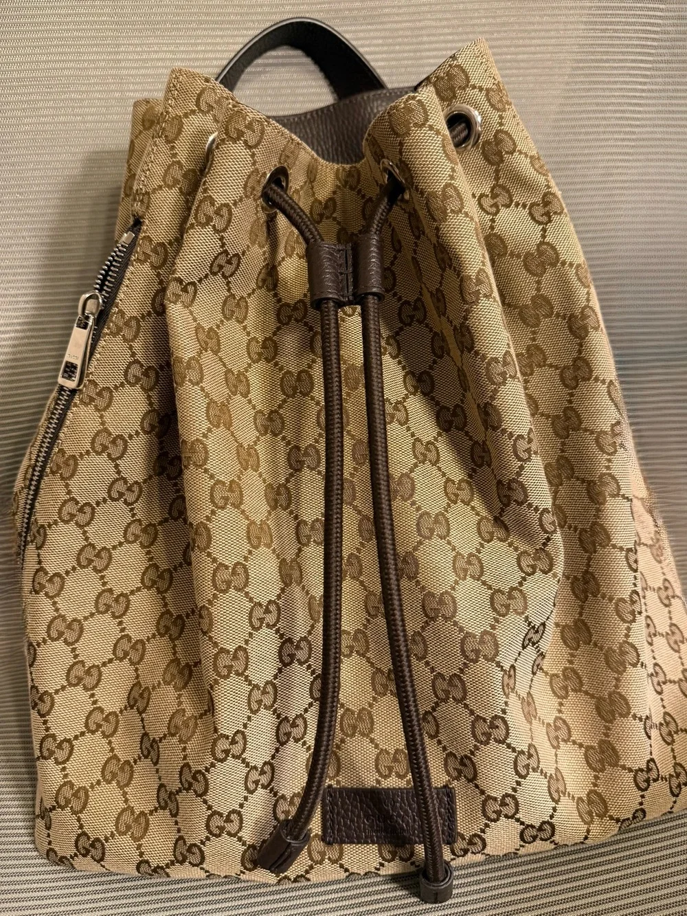 Gucci | Bags | Gucci Beige Brown Gg Canvas Drawstring  display picture 3